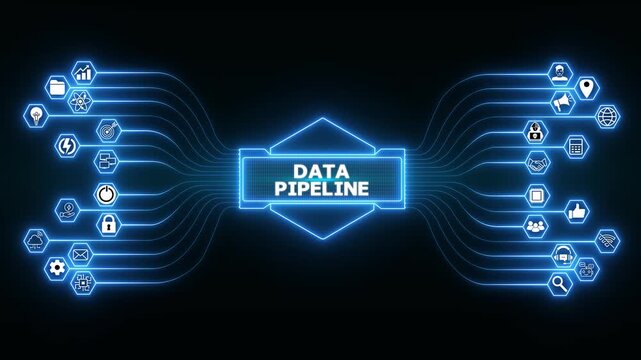 Enterprise infrastructure dashboard featuring Data Pipeline interface with secure processing monitoring and advanced digital analytics system technology.