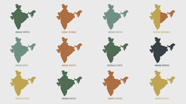 India map icon set in multiple colors