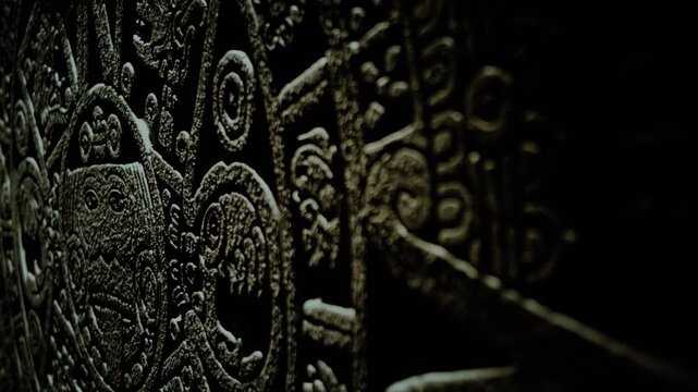 Close Up Mayan Calendar in the Dark