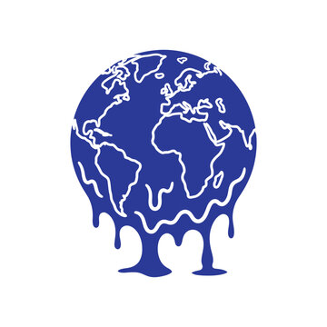 Melting blue globe earth dripping