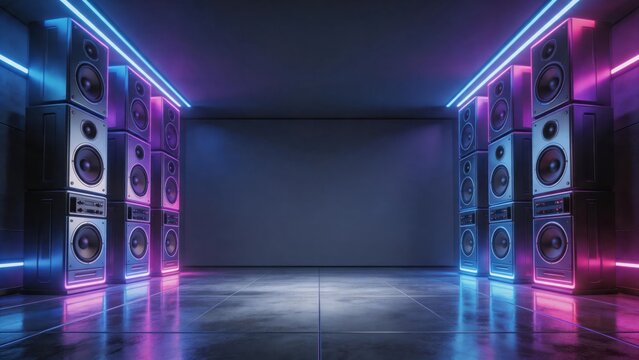 neon lit speaker room