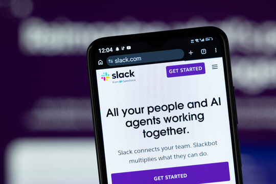 Dhaka, Bangladesh - 05 May 2026: Close-up of slack's homepage on a smartphone.