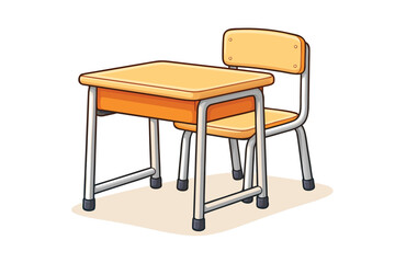 Fototapeta premium School desk icon in cartoon flat style, education chair and table vector illustration on isolated white background for learning, classroom equipment, study furniture, and academic back to school.