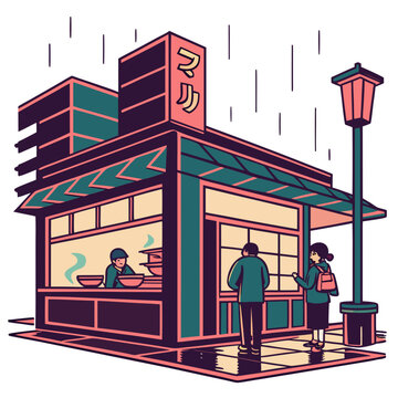 rooftop ramen caf illustration flat vector style with people