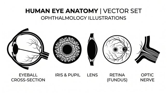 Human eye anatomy vector set - ophthalmology illustrations with cross section