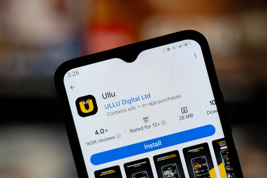 Dhaka, Bangladesh - April 28, 2026: Ullu app page on Google Play Store displayed on a smartphone.