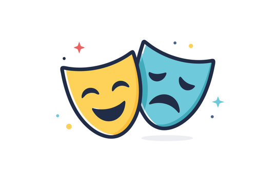 Simple flat vector logo symbol of a theater face mask representing drama and performance art, clean minimalist icon design suitable for entertainment branding and cultural creative theater projects.