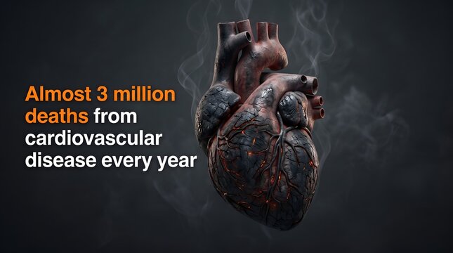 Human heart with smoke, cardiovascular disease concept