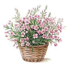 Obraz premium High-resolution watercolor painting vector of Waxflower Flower Basket, isolated on a white background.