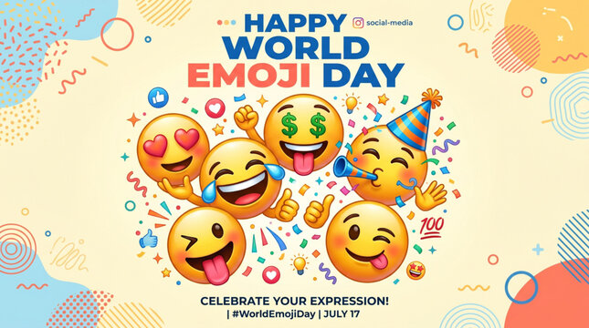 World Emoji Day fun celebration concept with colorful smile icons and playful social media expression banner design