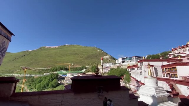 Rebuilt Ganden Monastery in Dagz&ecirc;, Tibet, showcasing historic Tibetan Buddhist architecture, sacred heritage, and monastery courtyards captured in 2025.