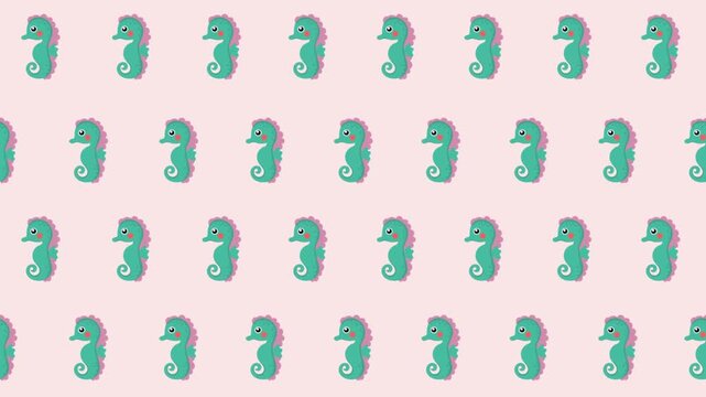 Looping seahorse seamless pattern animation with cute marine animal design for ocean themed backgrounds.