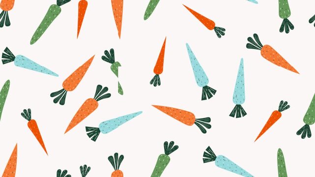 Animated carrot seamless pattern video with fresh vegetable illustration for healthy food backgrounds.
