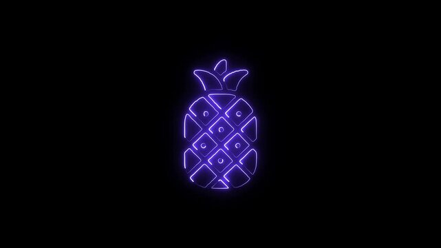 Purple neon pineapple outline on black background fruit