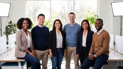 Fototapeta premium Diverse business team portrait in modern office with natural light