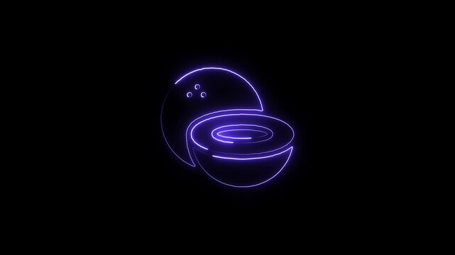 Purple Neon Coconut Outline on Black Background fruit