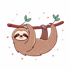 Fototapeta premium Cute Cartoon Sloth Hanging on a Branch
