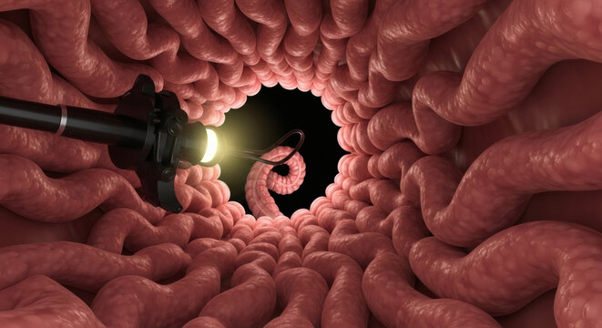 Endoscope illuminating parasitic worm inside human colon