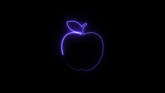 Purple Neon Apple Outline on Black Background Keywords: apple, fruit, food, outline, neon
