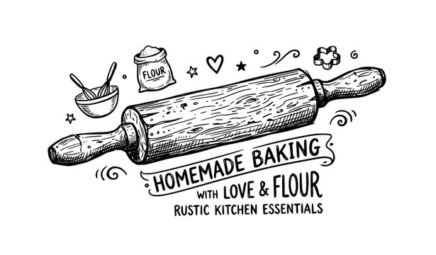 Untitled designCute Rolling Pin Doodle Kitchen Utensil Vector Illustration - 1