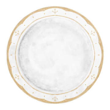 水彩風 ゴールド 装飾 アンティークのお皿 俯瞰イラスト / Watercolor plate illustration gold ornament antique top view