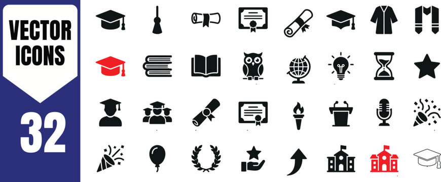 Education vector icons set 32 symbols for learning and graduation