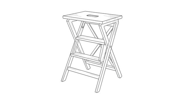 Folding wooden step ladder or stool outline illustration used for reaching high places in a household or workshop setting.