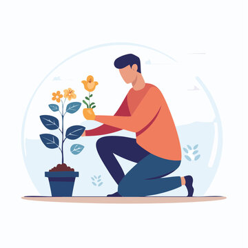 Man Planting a Flower in a Pot