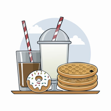 Sweet Breakfast Treat: Donut, Waffles, and Drinks