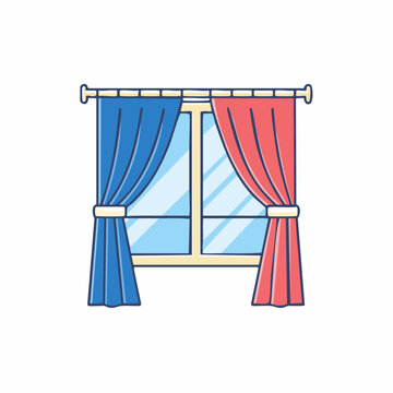 Window with Blue and Red Curtains