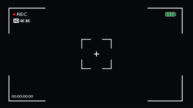 Camera Viewfinder Overlay Frame on Black Background | Recording Screen Interface