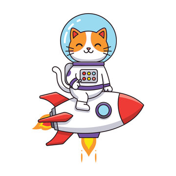 Cat in spacesuit riding rocket ship