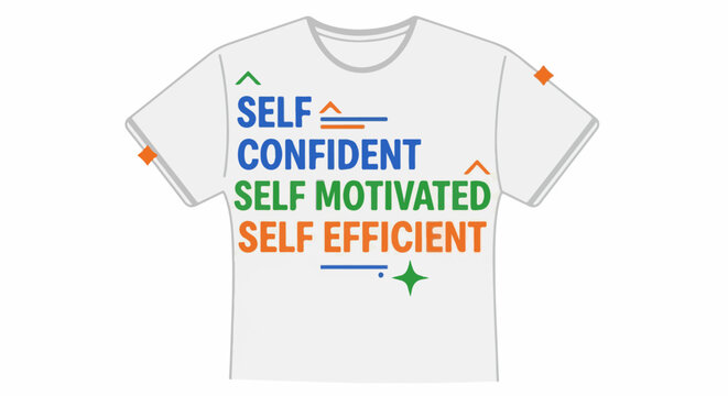 White t-shirt with inspirational self-affirmation text in colorful fonts