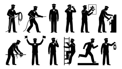 Fototapeta premium Yacht Crew Member Silhouette Collection – Luxury Vessel Operations and Marine Service Set