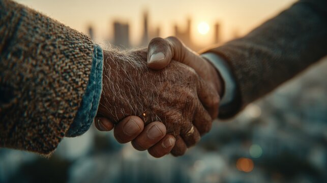 Close-up of a handshake between two people, symbolizing a business agreement