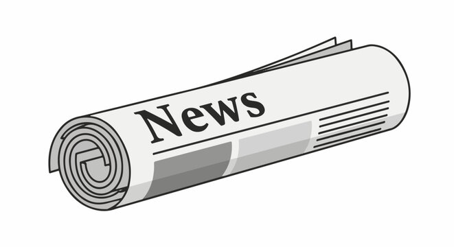 Rolled up newspaper with the word "News" printed on it in bold text