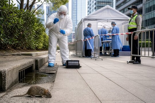 Urban vigilance a hazmat clad scientist examines a rat for deadly hantavirus