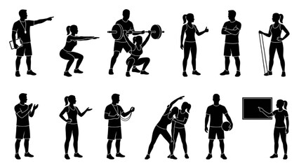 Fototapeta premium Personal Trainer Silhouette Collection – Fitness Coaching and Workout Set