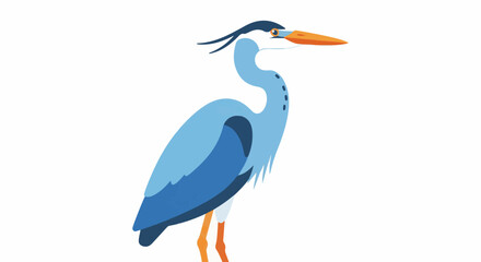 Obraz premium Stylized blue heron with orange beak and legs against white