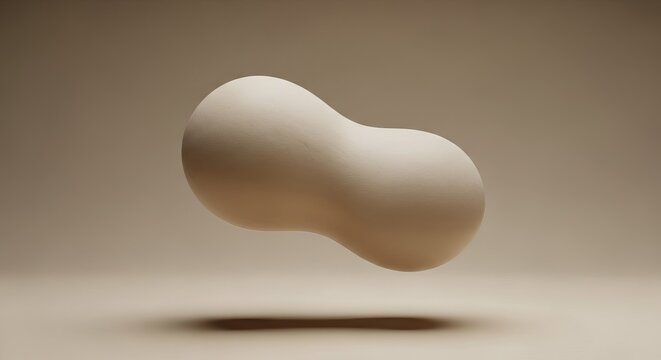 Floating Organic Blob Shape in Soft Neutral Tones with Subtle Shadow