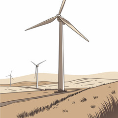 wind turbines in a field vector illustration renewable energy landscape © Rifat