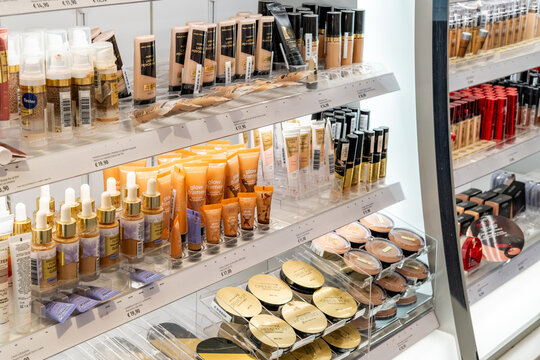 Makeup Foundation Display On Store Shelf With L'Or&eacute;al Bottles And Cosmetic Products For Beauty Shoppers  Milan Italy May 14, 2026