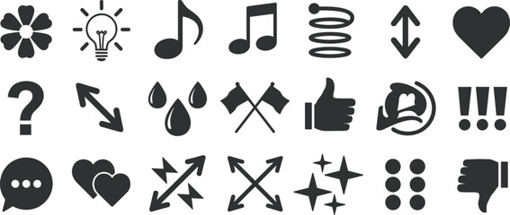 Fototapeta premium Assortment of Black and White Icons Including Hearts, Music Notes, and Symbols vector illustration