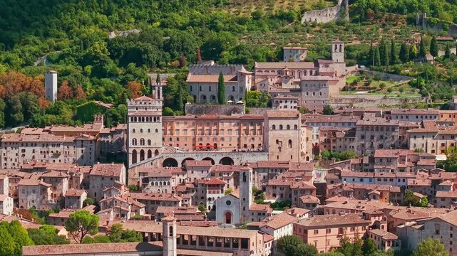 Aerial view of historic Gubbio town and Gothic architecture in Umbria