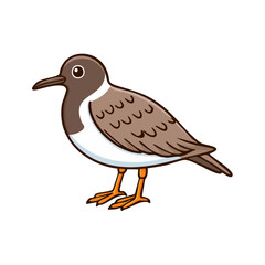 Fototapeta premium Illustration of a cute cartoon bird standing isolated on a white background featuring brown feathers white chest and orange legs