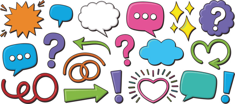 Colorful Collection of Speech Bubbles, Arrows, Hearts, and Question Marks thought bubble talk bubble
