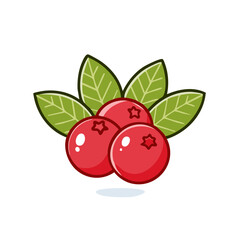 Obraz premium Vibrant cluster of ripe red cranberries with green leaves a simple and cheerful illustration