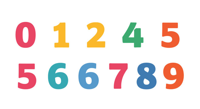 Colorful Numbers Illustration on White Background, Educational Graphic Design Element for Learning and Math Concepts