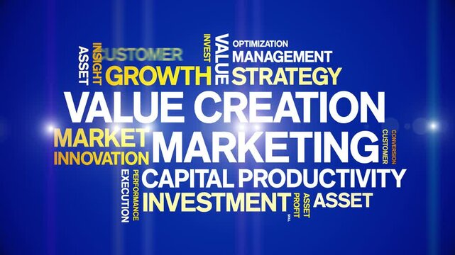 Value Creation Marketing animated word cloud-text design animation tag kinetic typography seamless loop.