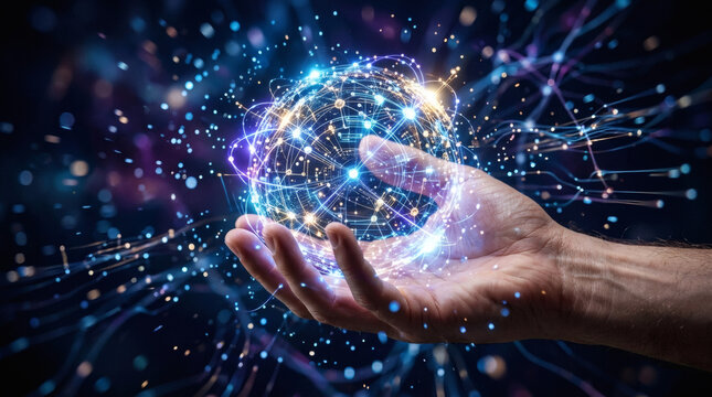 Hand holding glowing blue orb light 2.